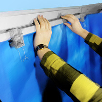 Attach two top clips to each top rail and hook onto your shell scheme